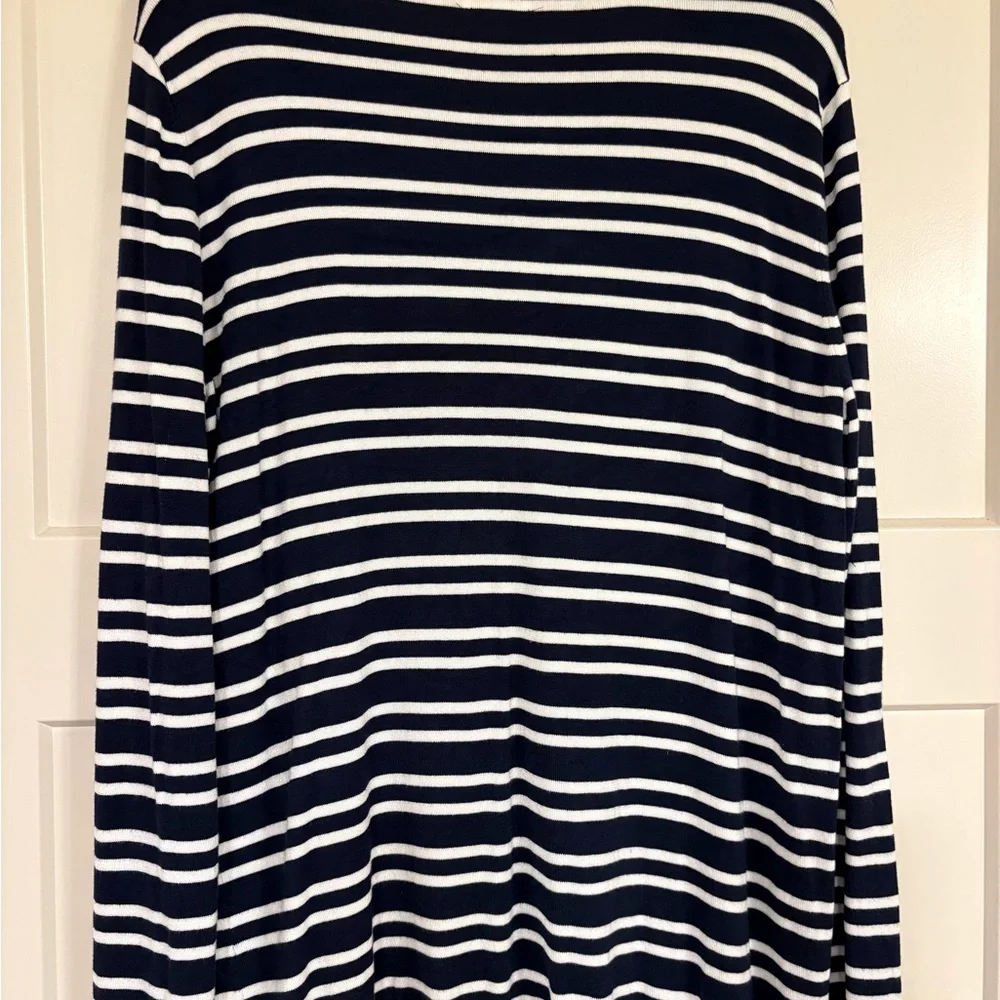 Market & Spruce Navy and White Striped Long Sleeve Fine Knit Sweater